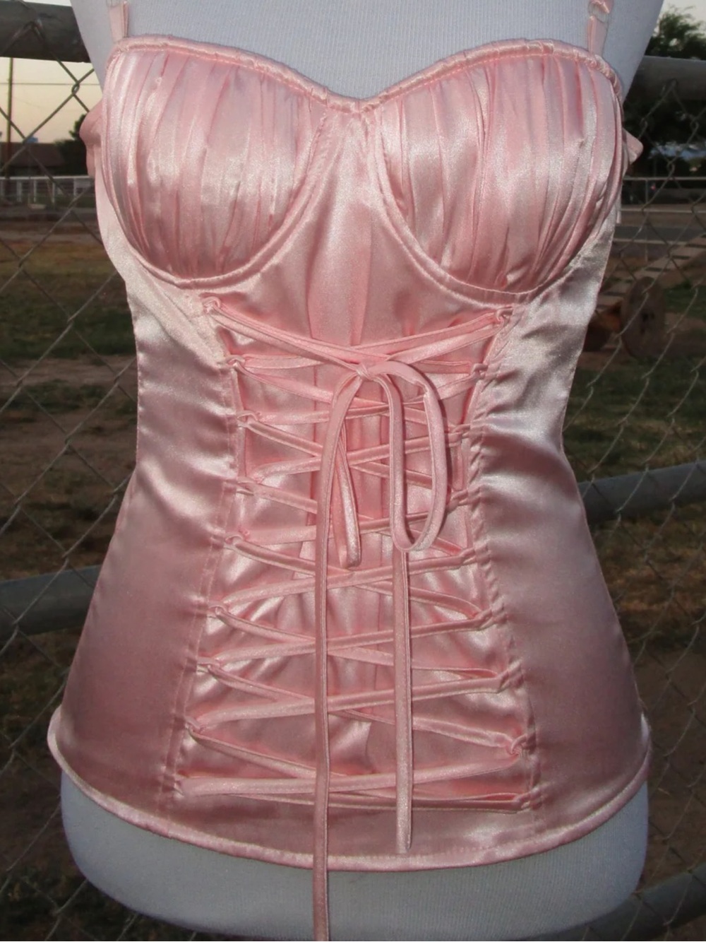 Firm Price Rare Charlotte Russe Pink Satin Corset Camisole with Front Lacing